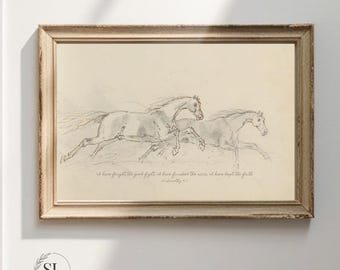 Vintage Horses Sketch Print: Christian Scripture Wall Art