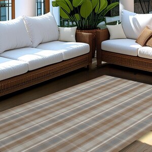 Plaid Outdoor Area Rug: Brown and Grey Neutral Mat