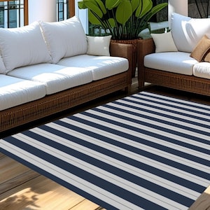 Outdoor Area Rug Navy Stripe Layering Rug Under Doormat Custom Size Rug Stripe Doormat Indoor or Outdoor Patio Living Gift for Her or Him