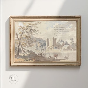 Christian Vintage Landscape Watercolour Painting  Psalm Scripture Modern Farmhouse Cottage Home Decor Gift Landscape Oversize Wall Print