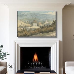 Vintage Landscape Print Christian Wall Art  Matthew 7:25 Rustic Modern Farmhouse Home Decor Oversized Inspirational Wall Hanging