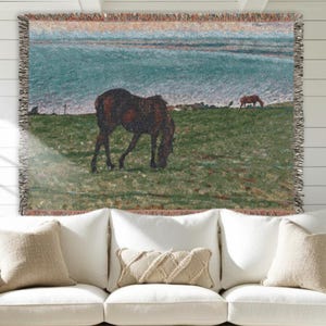 Vintage Horse Woven Blanket: Beach House Tapestry, Farmhouse Wall Decor