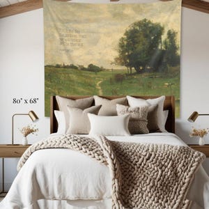 Vintage French Landscape Tapestry: Psalm Scripture, Farmhouse Décor