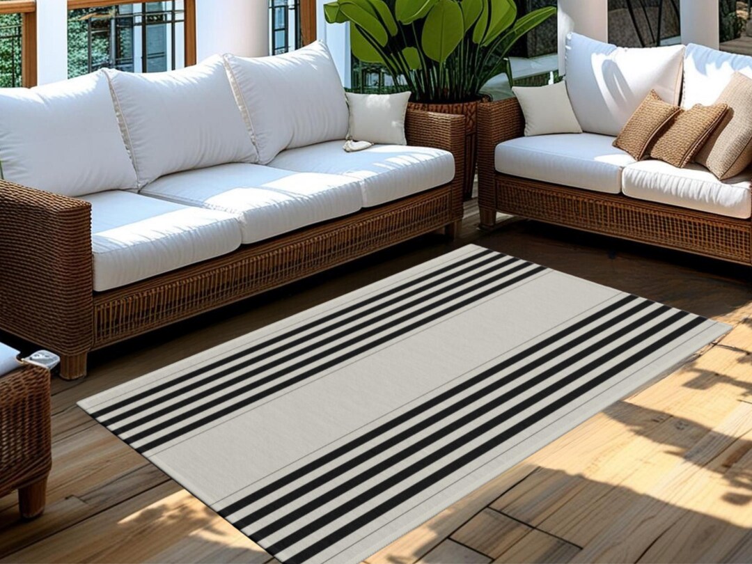 Modern Outdoor Rug, Black Striped Mat, Double Doormats, Laying Rug ...