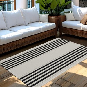 Modern Outdoor Rug, Black Striped Mat, Double Doormats, Laying rug, Rugs Under Doormat, Entryway decor, Custom Size Rug, Outdoor Area Rug