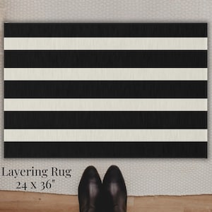 Black and Cream Striped Layering Rug Farmhouse Doormat