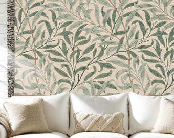 Vintage William Morris Botanical Woven Tapestry: Modern Farmhouse Cottage Cotton Wall Hanging Home Decor Gift