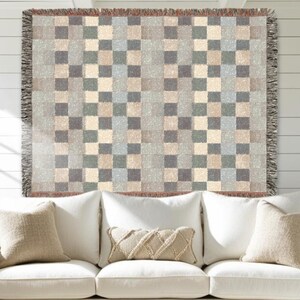 Großer Neutraler karierter gewebter Tapisserie-Wandbehang Moderne Bauernhaus-Hütte Wohnkultur Geschenk gewebte Decke für Sofa-Geschenk für ihr Zimmer