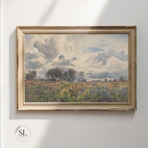Vintage Wildflower Landscape Print: Farmhouse Cottage Wall Art