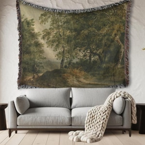 Vintage French Country Tapestry: Woodland Landscape Wall Hanging