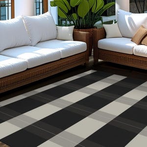 Black and Grey Striped Outdoor Rug: Modern Farmhouse Style