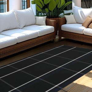 Black Checkered Layering Rug, Black Modern Doormat, Layering Rug, Doormat Layering Rug, Outdoor Area Rug, Custom Size Rug, Modern Farmhouse