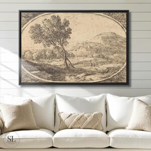 Vintage Landscape Canvas Art: Oversized Antique Tree Sketch