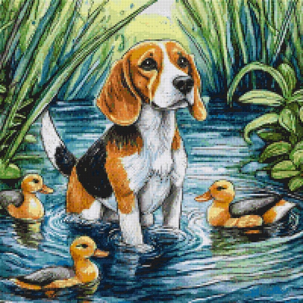 Beagle with Ducks Cross Stitch Pattern