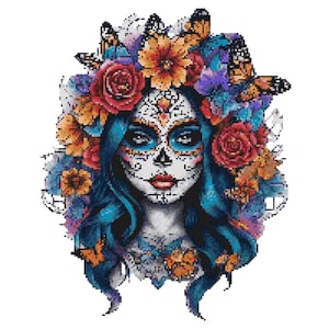Motif de point de croix Sugar Skull Butterfly Zombie #5