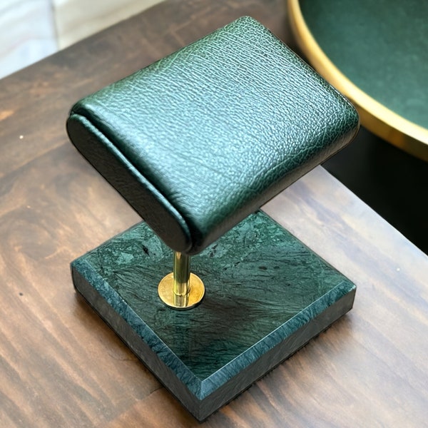 Watch stand, watch stand marble, watch box, Italian leather, watch stand marble, Watch Stand for men, Palm Green Stand, father's day gift