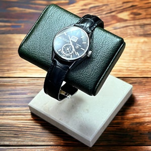 Watch stand, watch stand marble, watch box, Italian leather, watch stand marble, Watch Stand for men, Palm Green Stand, father's day gift