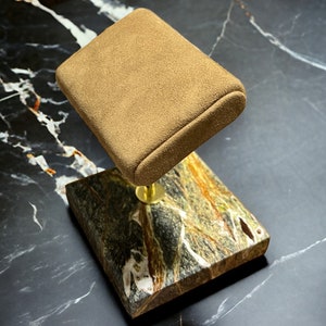 Watch stand, watch stand brown suede, watch box, watch stand marble,father's day gift,carrara marble,gift for him, watch box for men,