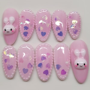 pink miffy press on nail set
