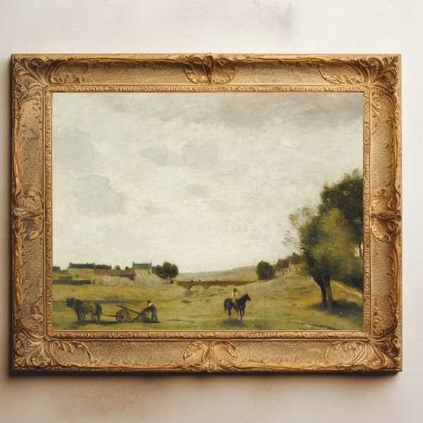 Horse Landscape Painting | Vintage Oil Landscape | Antique Art