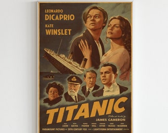 Affiche rétro Titanic, art mural Leonardo DiCaprio, impression vintage de film romantique, cadeau pour les amateurs de cinéma