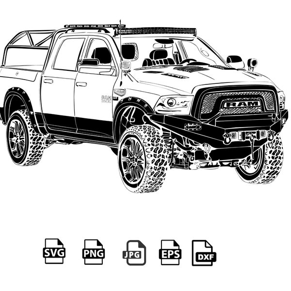 RAM 4 x 4 SVG, Png, Jpg, Dxf, Eps voiture dessin Cricut téléchargement numérique instantané, création d'image Silhouette pour un usage personnel