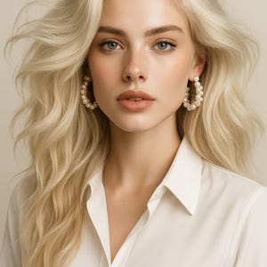Argollas de perlitas con colores dorado y crema,pendientes joyería mujer