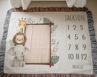Personalized Safari Baby Blanket, Jungle Animal Name Blanket for Boys ...