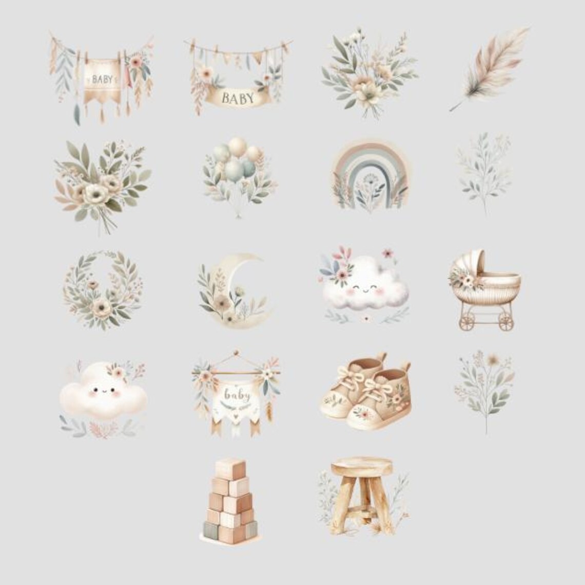 Boho Baby Animal Clipart Bundle PNG, Cute Baby Bundle, Hand Drawn Baby ...