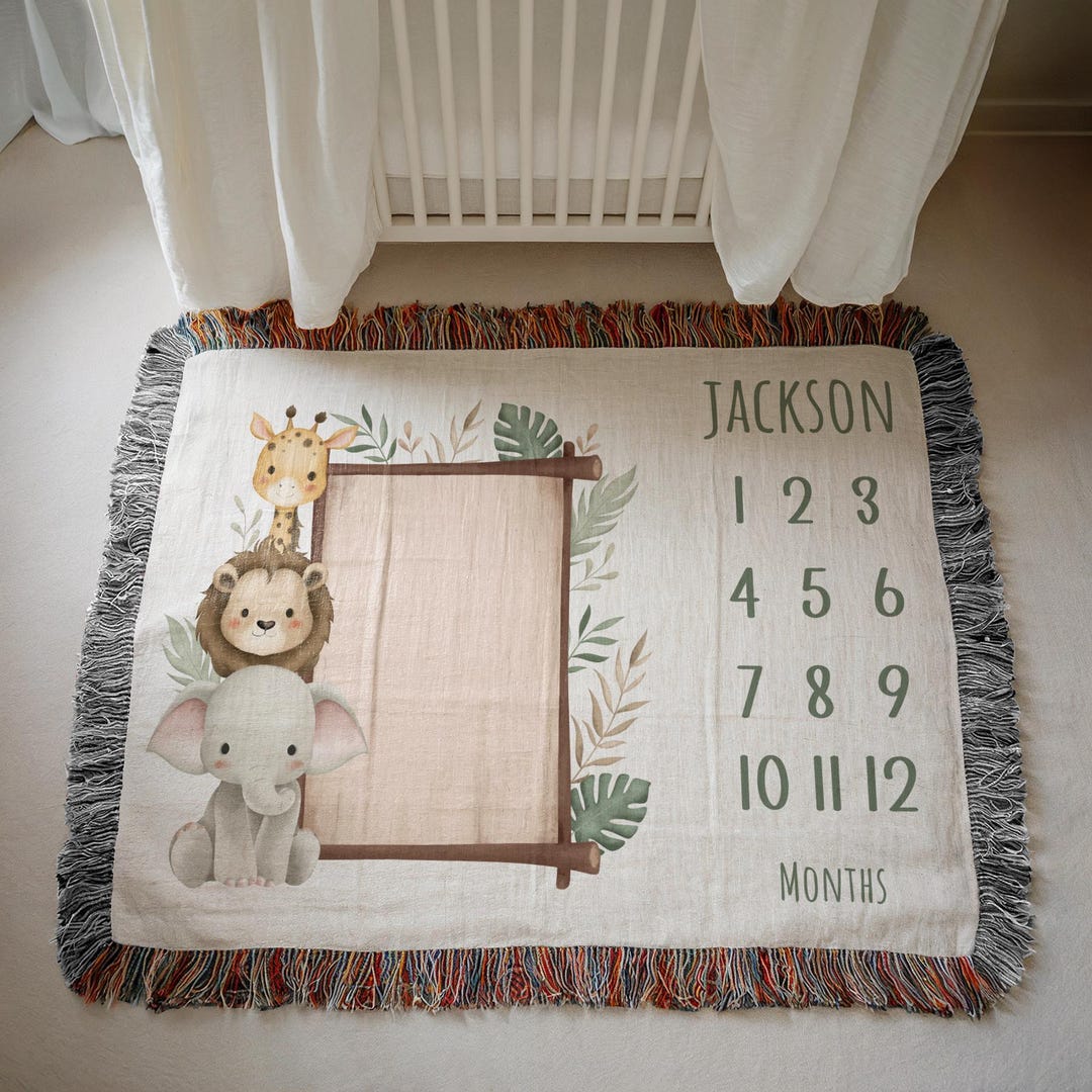 Personalized Safari Baby Blanket, Jungle Animal Name Blanket for Boys ...