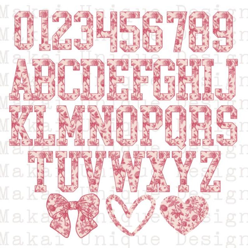 Blue and Pink Toile Alphabet PNG Bundle, Floral Varsity Letters Clipart ...