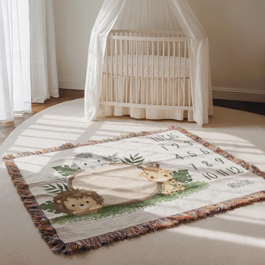 Personalized Safari Baby Blanket, Jungle Animal Name Blanket for Boys ...
