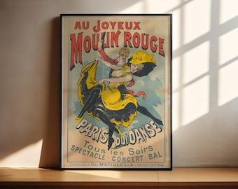 Au Joyeux Moulin Rouge Paris Qui Danse vintage french art poster print