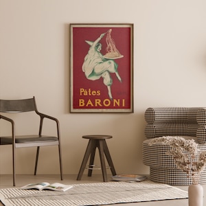 Vintage pastaposter | Italiaanse keukenmuurdecoratie | Pates Baroni 1921 Leonetto Cappiello | Chef-kokcadeau, reclame voor eten in de eetkamer afbeelding 3