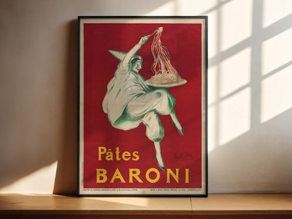Vintage Pasta Poster Print | Italian Kitchen Wall Art | Pates Baroni 1921 Leonetto Cappiello | Chef Gift, Dining Room Food Advertising