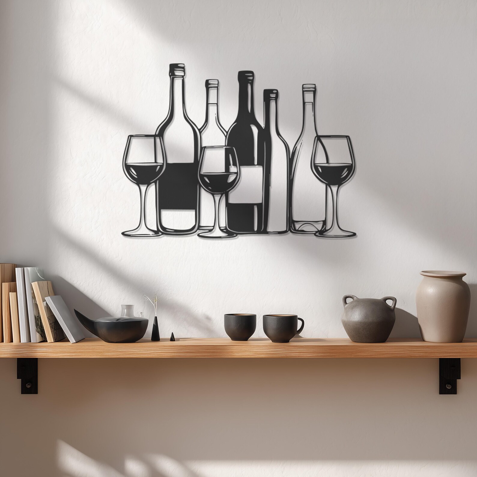Wine Bottle Metal Wall Art, Bar Kitchen Wall Decor, Wine Glass ...