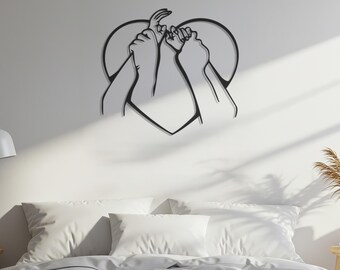 Love Hands Metal Wall Art, Heart Line Art Sculpture, Romantic Couple Wall Decor, Minimalist Metal Sign, Line Art Decor, Gift for Couples