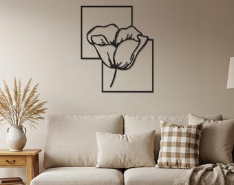 Minimalist Flower Wall Art, Line Art Floral Metal Decor, Modern Botanical Wall Sculpture, Nature Inspired Wall Decor, Gift for Home