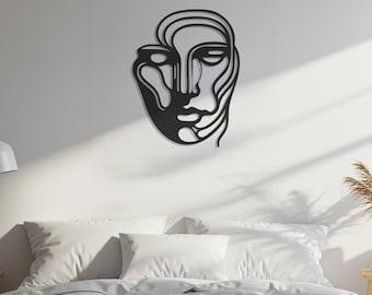 Abstract Face Line Art, Minimalist Metal Wall Decor, Modern Face Sculpture, Contemporary Line Art, Metal Wall Art, Gift for Art Lovers