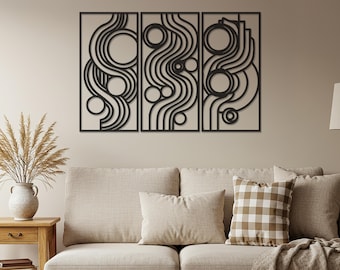 Set of 3 Abstract Geometric Metal Wall Art, Modern Wall Decor, Minimalist Line Sculpture, Large Wall Art, Metal Wall Decor, Gift for Home