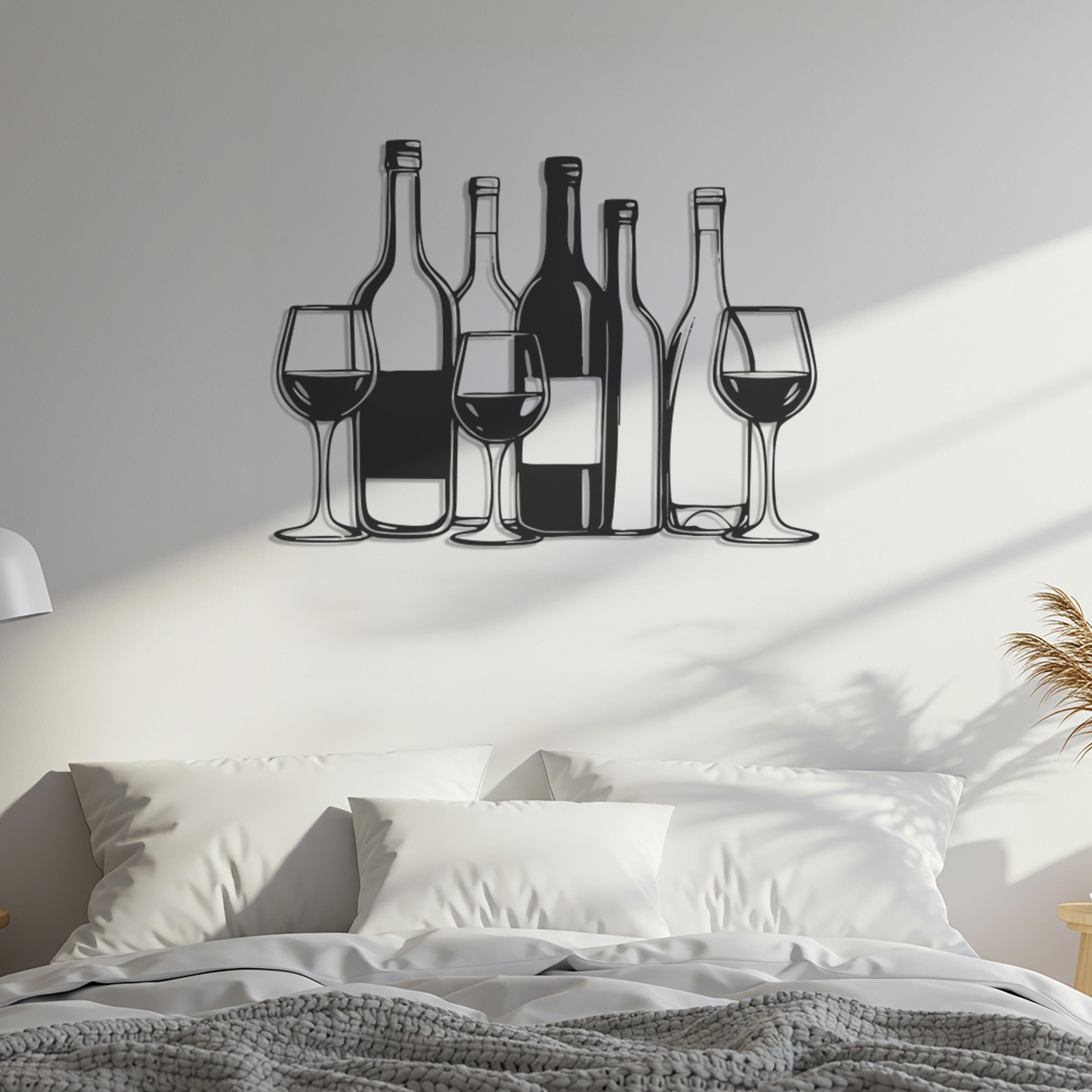 Wine Bottle Metal Wall Art, Bar Kitchen Wall Decor, Wine Glass ...