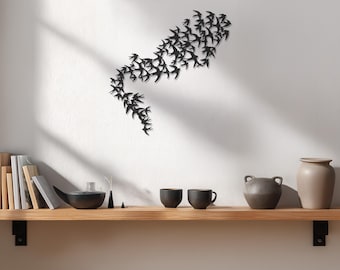 Decoração de parede de pássaros de metal, arte de parede com bando de pássaros, escultura de parede moderna, decoração minimalista para casa, tapeçarias de parede com pássaros de metal, presente para casa