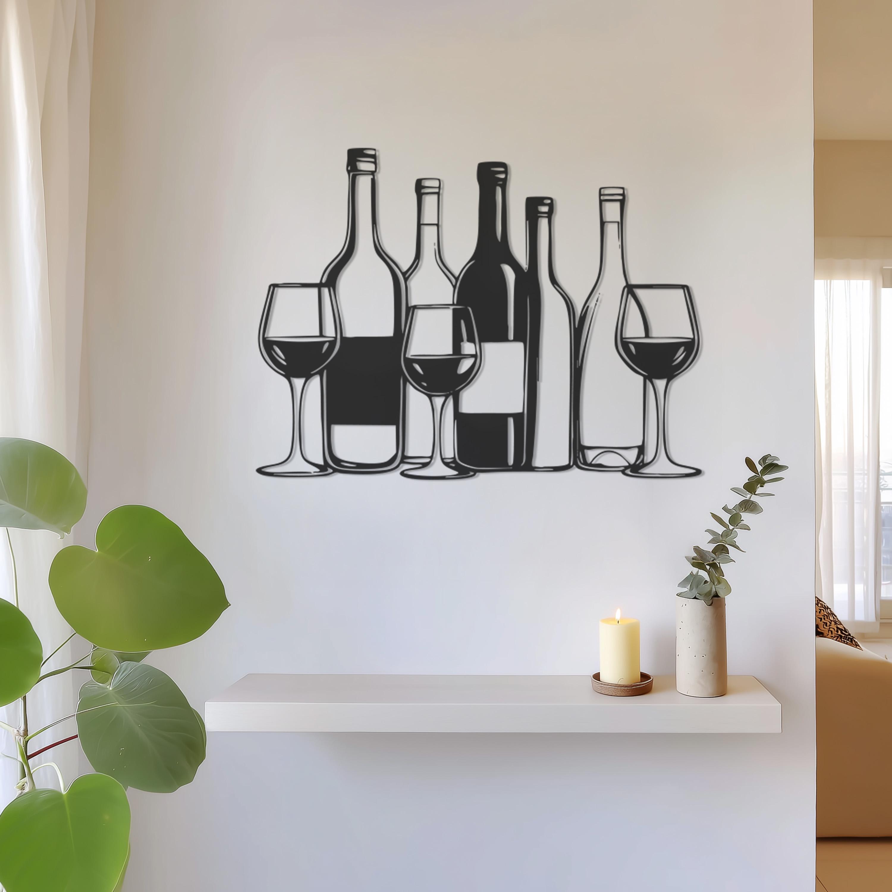 Wine Bottle Metal Wall Art, Bar Kitchen Wall Decor, Wine Glass ...