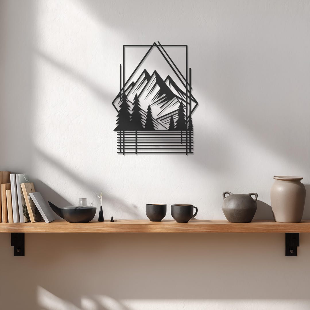Mountain Forest Metal Wall Art, Nature Wall Decor, Outdoor Themed Wall ...