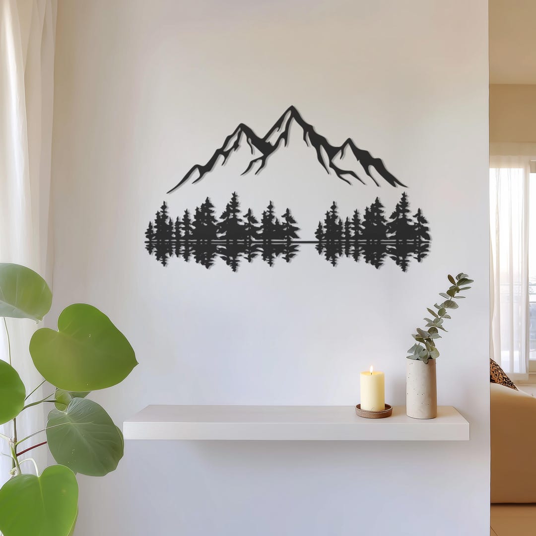 Mountain Forest Metal Wall Art – Nature Inspired Landscape Silhouette ...
