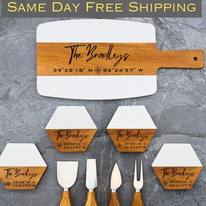 Personalized Charcuterie Board with GPS Coordinates, New Home Gifts, Housewarming Gift, Custom Cheese Board, Wedding Gifts, Engagement Gift