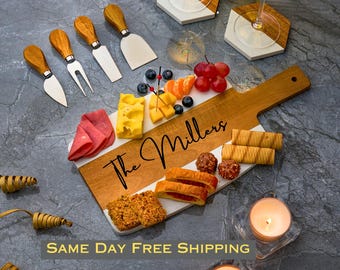 Personalized Marble Wood Charcuterie Board Cheese Board, Engagement Bridal Shower, Housewarming Gifts Wedding Gifts for Couple, Closing Gift
