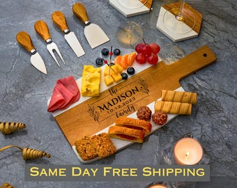 Personalized Marble Wood Charcuterie Board, Personalized Cutting Board Wedding Gift, Housewarming Gift, Bridal Shower Gift, Anniversary Gift