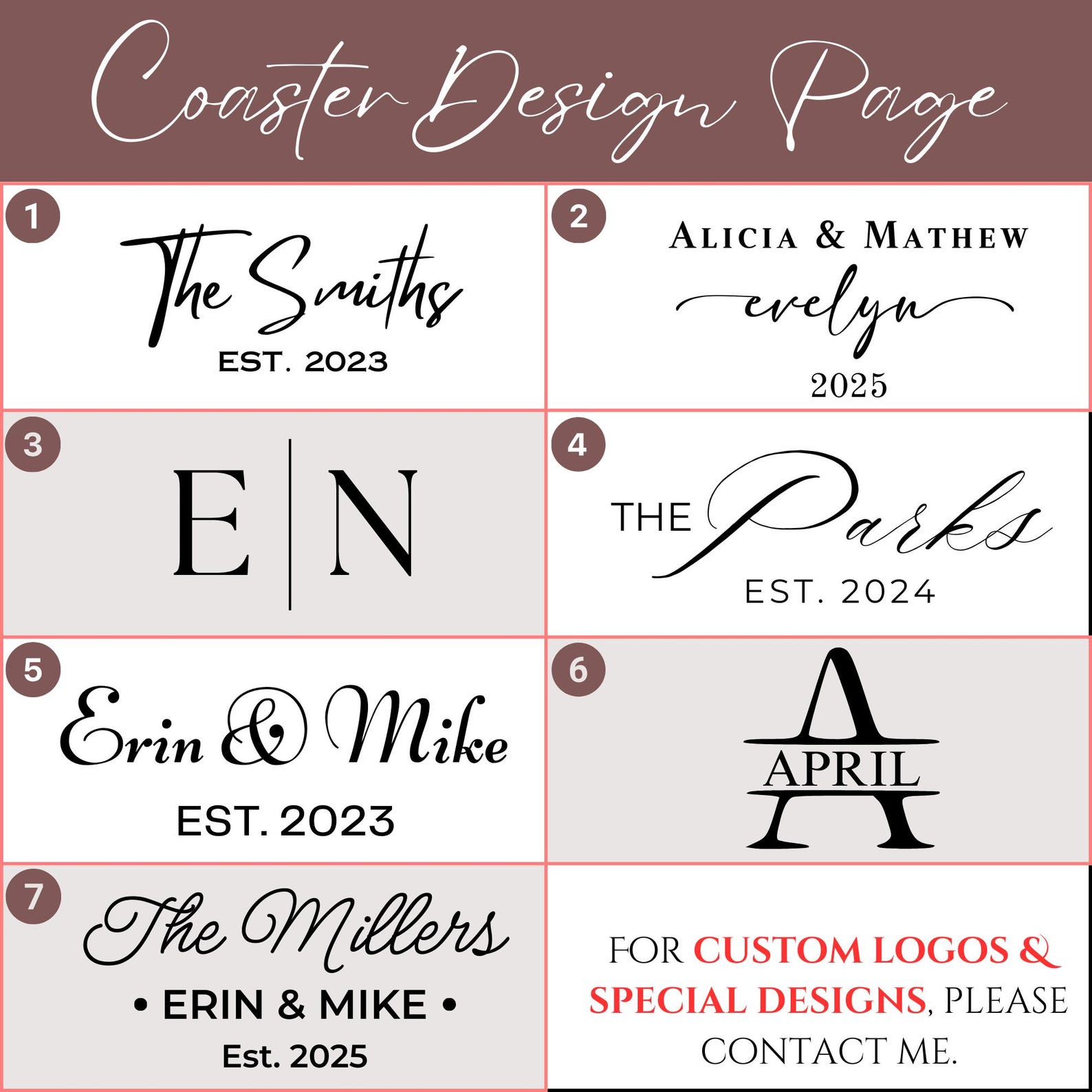 Wedding Gift, Personalized Coasters Set, Custom Engraved Wood Gift, Anniversary Gift for Her, Unique Engagement Gift, Bridal Shower Gift - Set of 4 Coasters, Design 6