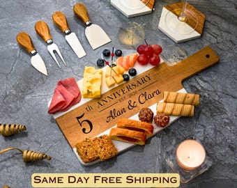 5th Anniversary Gifts, Five Years Wood Anniversary Charcuterie Board, Personalized Cheese Board, Custom Wedding Anniversary Gift for Parents